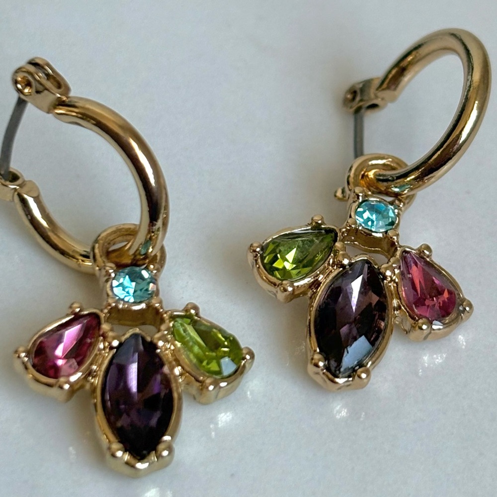 Vintage Avon Gold Hoop Multi-Coloured Marquise Cluster Earrings NWOT